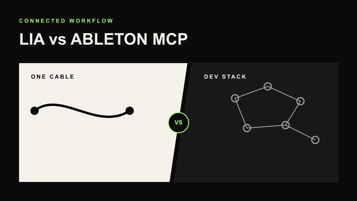 LIA versus Ableton MCP cover showing a connected three-node workflow