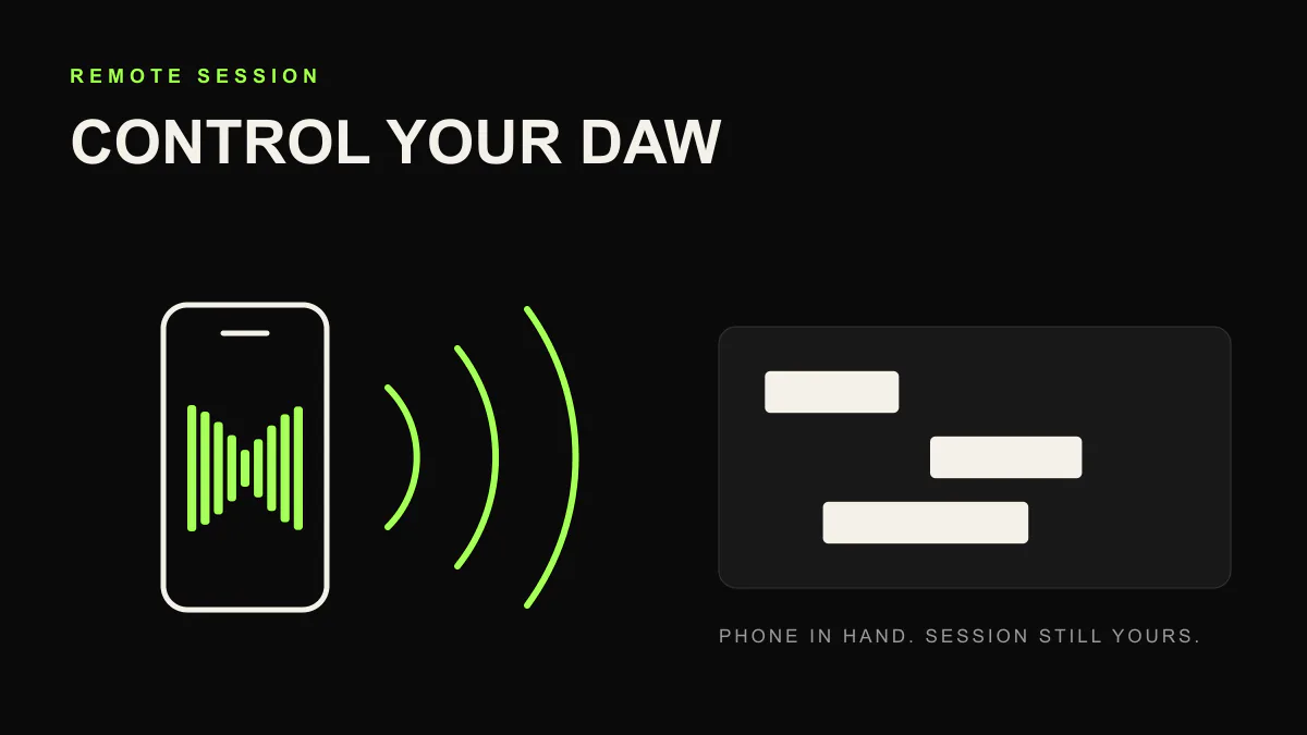 Remote DAW control cover showing a phone connected to a studio session
