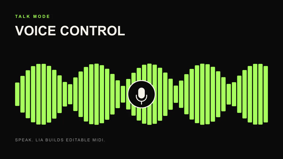 Voice control for music production cover showing speech becoming editable notes