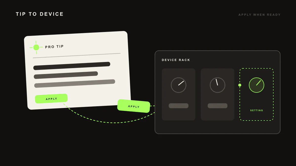Diagram of a lightbulb above a console button, representing a device move LIA can apply when you choose.