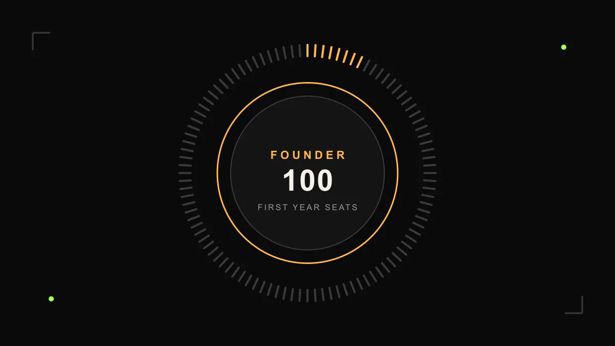 Founder program badge surrounded by a ring of one hundred marks